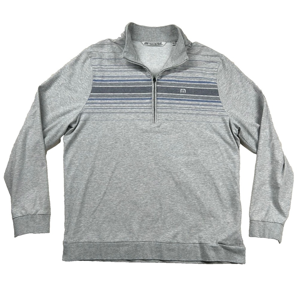 Travis Mathew Sweater Mens XL 1/4 Zip Pullover Golf Stretch Striped Knit Heather